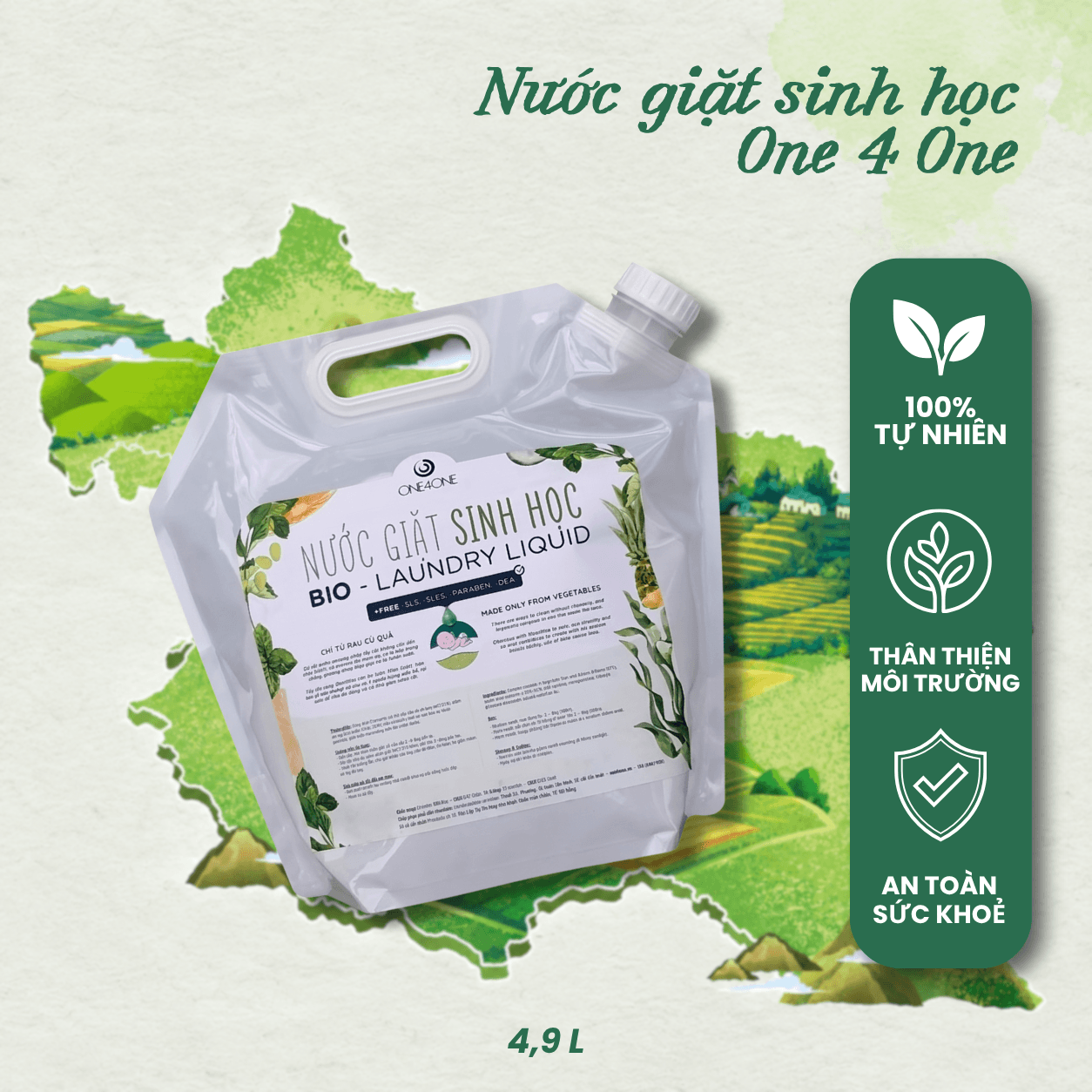 Nước Giặt Sinh Học One4One Túi 4.9L